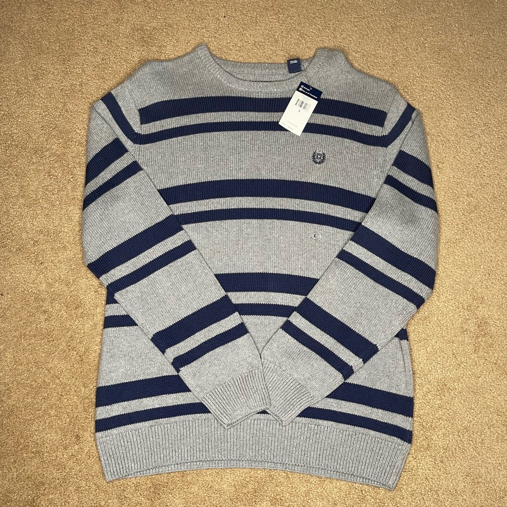 NWT Chaps Men Classic Fit Cotton Crewneck Sweater, Grey Heather Multi, Large